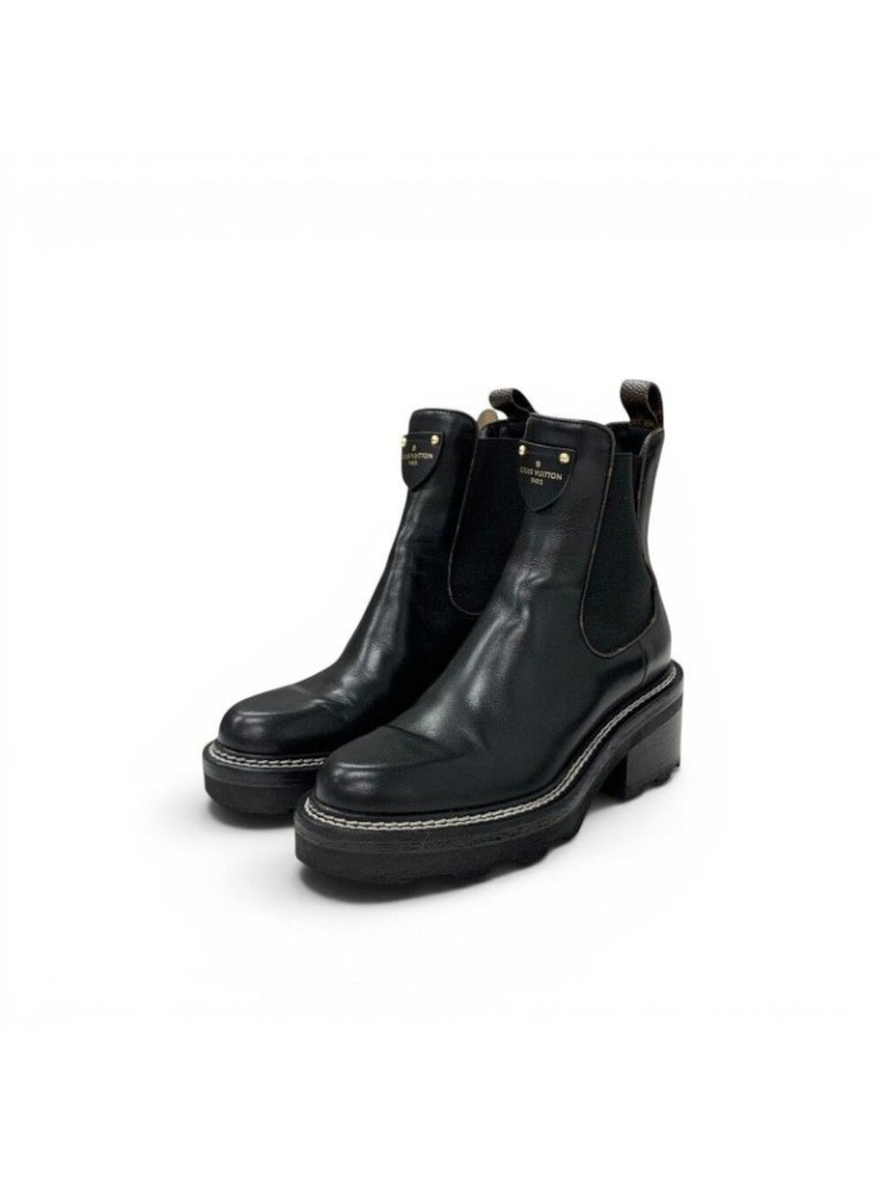 Louis Vuitton Beaubourg Line Monogram Boots Short Shoes Leather Black Brown